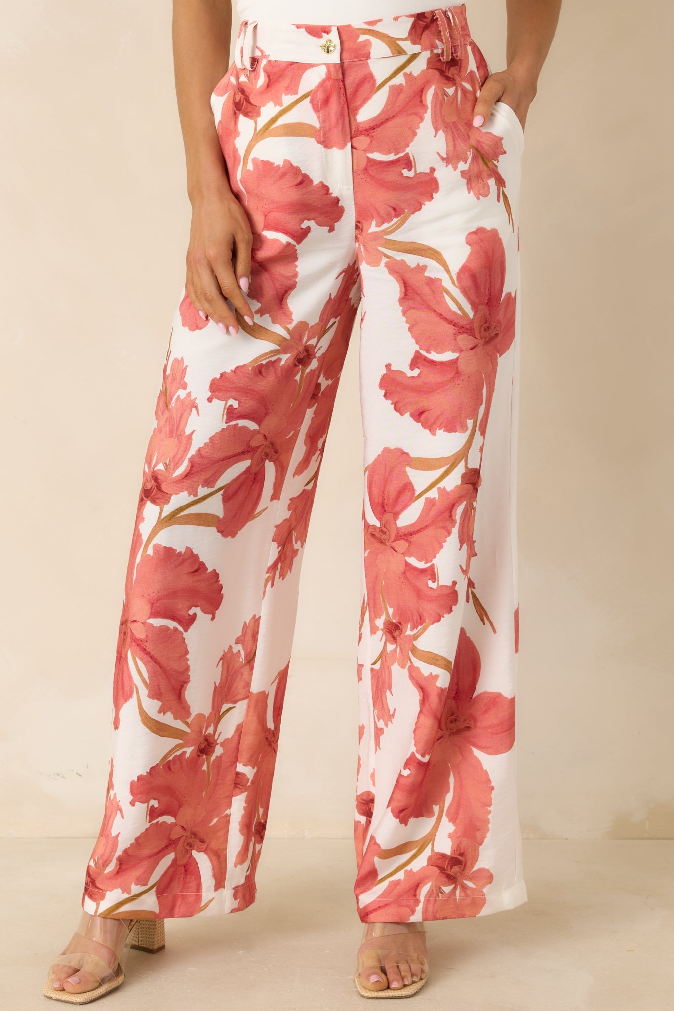 MINKPINK Isla Peach Hibiscus Wide Leg Pants