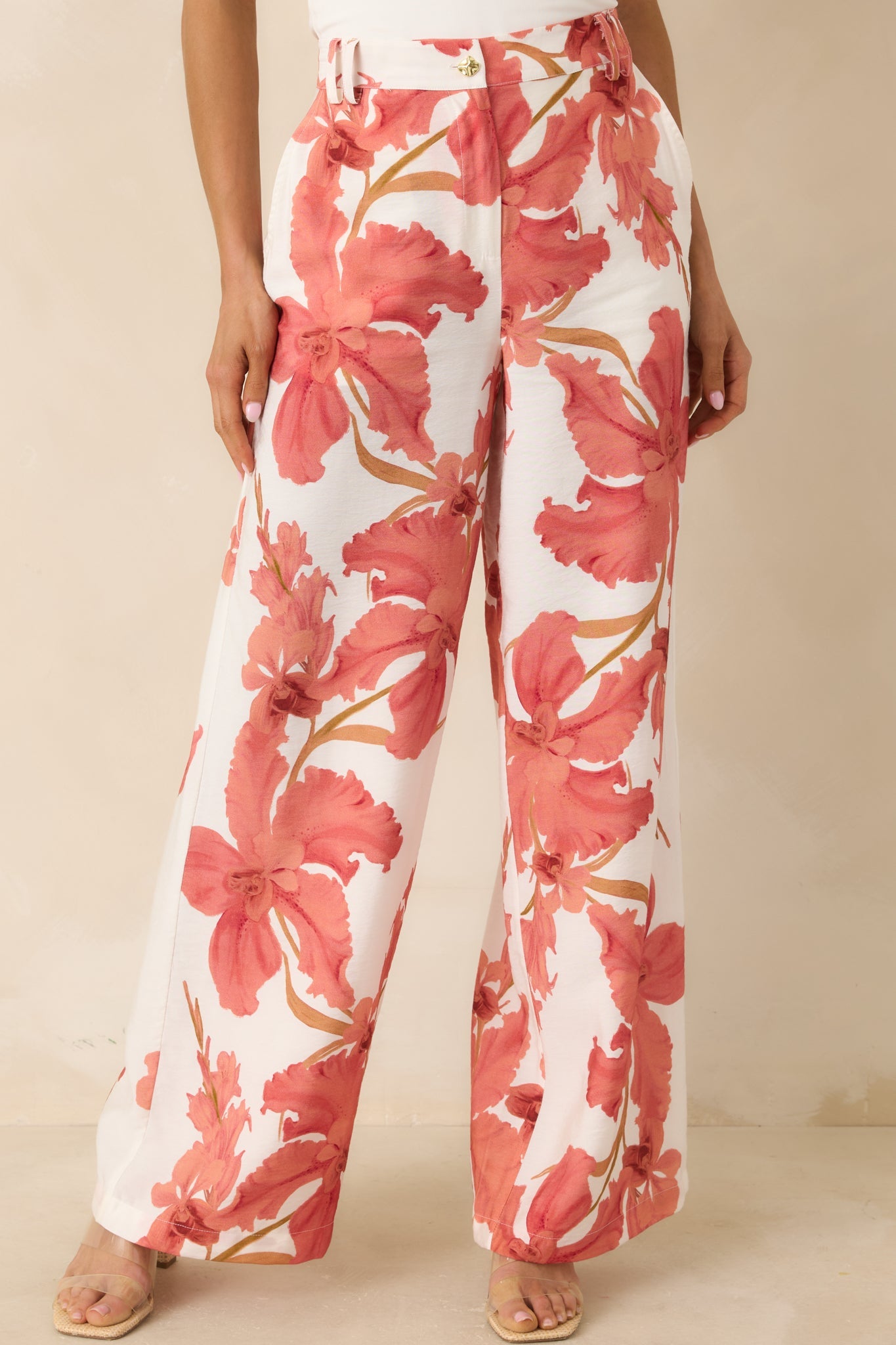 MINKPINK Isla Peach Hibiscus Wide Leg Pants