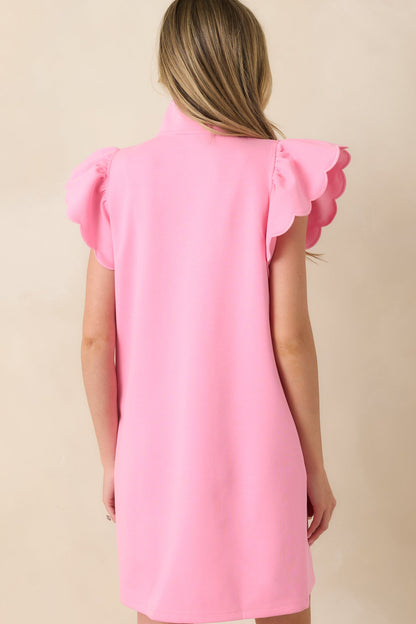 Sincerely Sweet Pink Scallop Sleeve Mini Dress