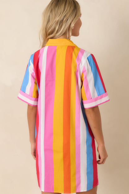 Happy Hour Hues Multi Stripe Cotton Mini Shirt Dress