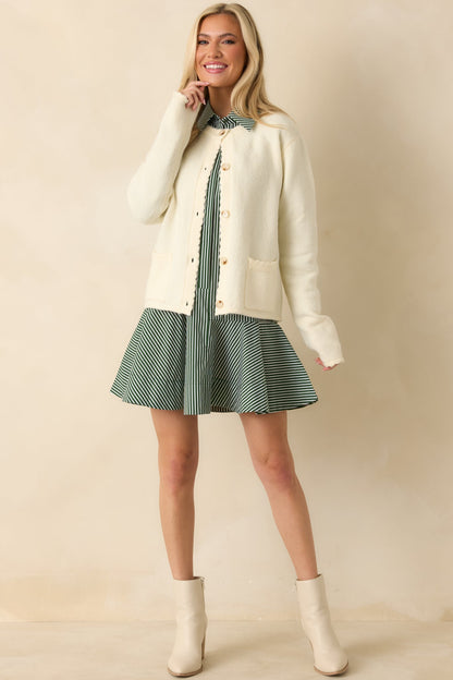Take Another Chance Ivory Knit Scallop Hem Button Front Cardigan