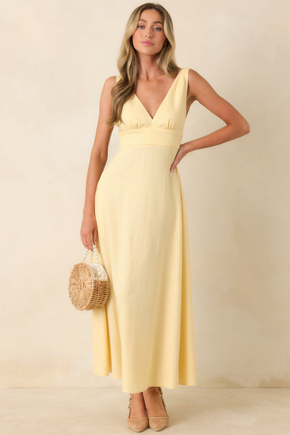 MINKPINK Kaia Butter Yellow Linen Blend Maxi Dress