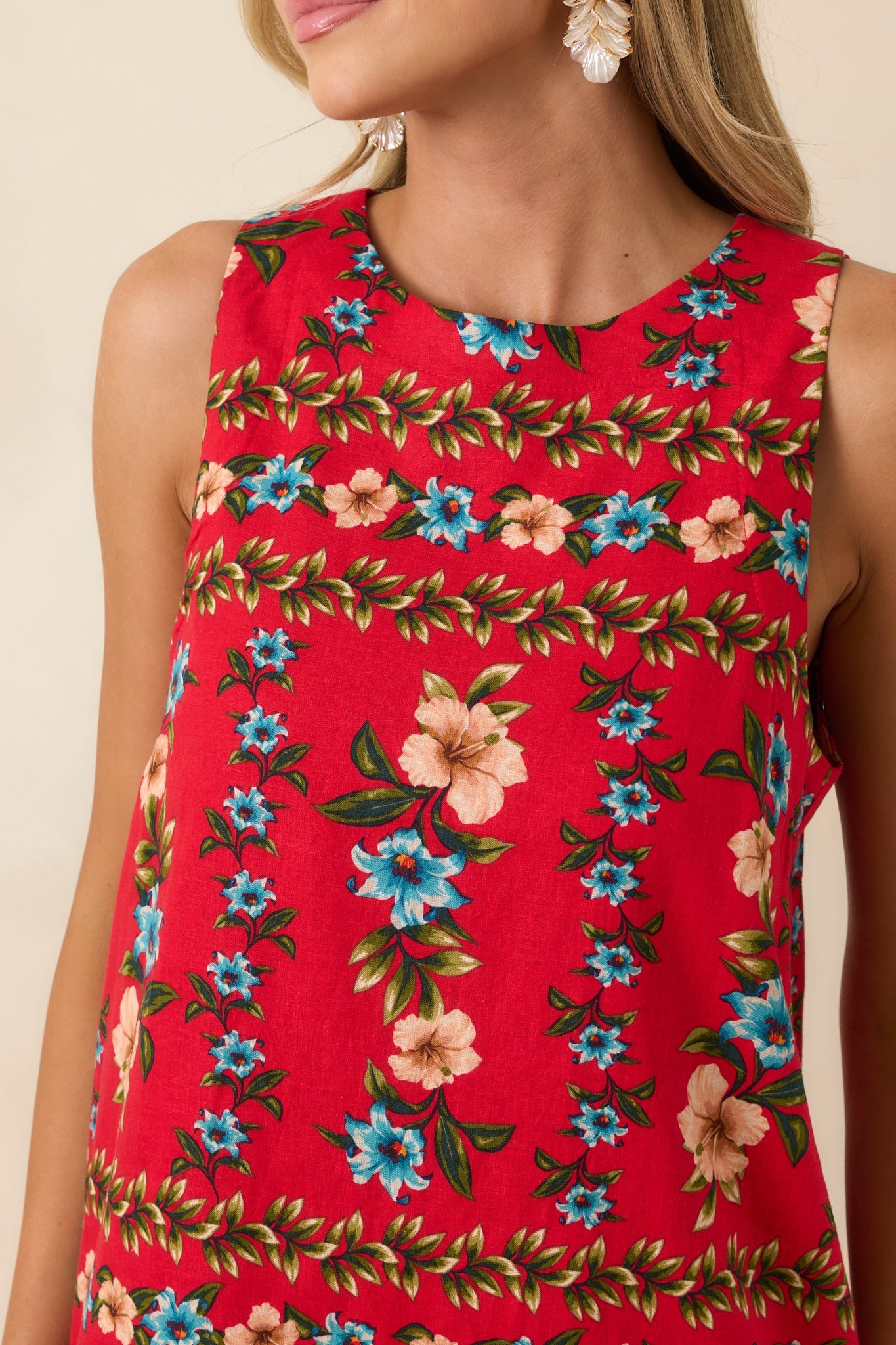 Living for the Moment Red Multi Linen Blend Floral Mini Dress