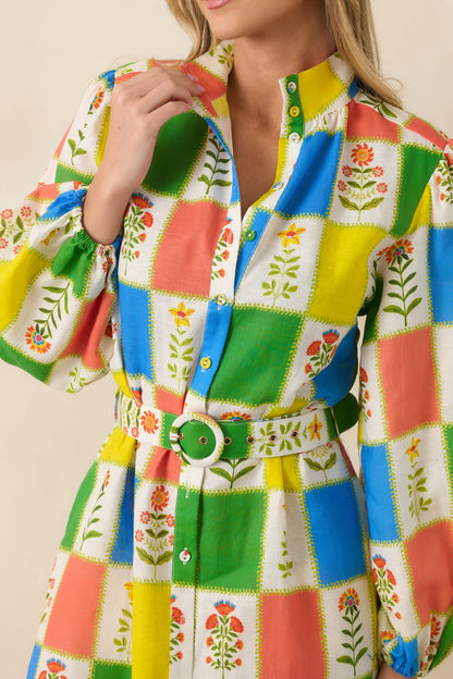 Prosperina Naomi Multi Floral Patchwork Linen Blend Maxi Dress