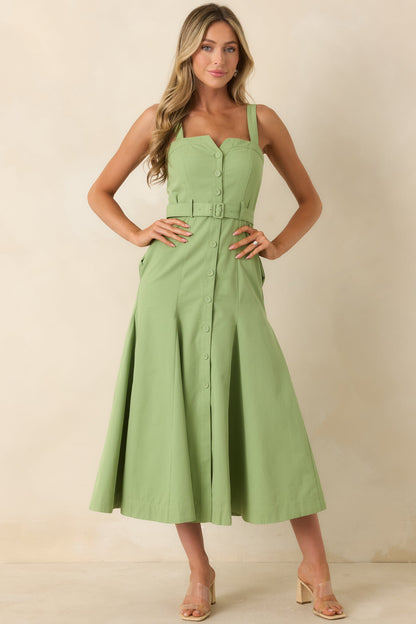 ASTR The Label McKinley Green Cotton Blend Belted Midi Dress