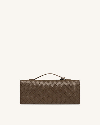 Celeste 編織紋理信封式提把包 - 摩卡棕
