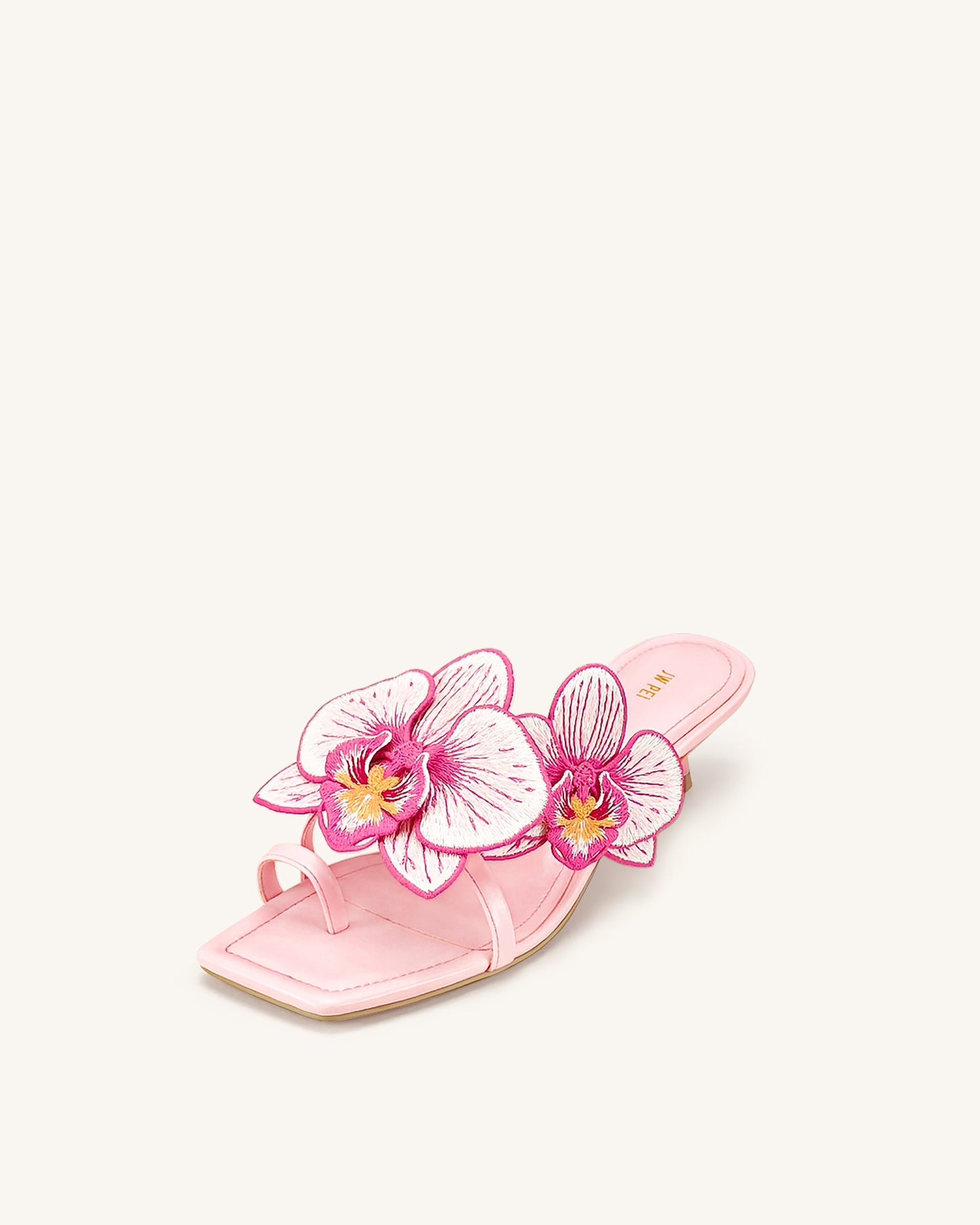 Serena 蘭花刺繡套趾高跟涼鞋 - 淺粉紅色