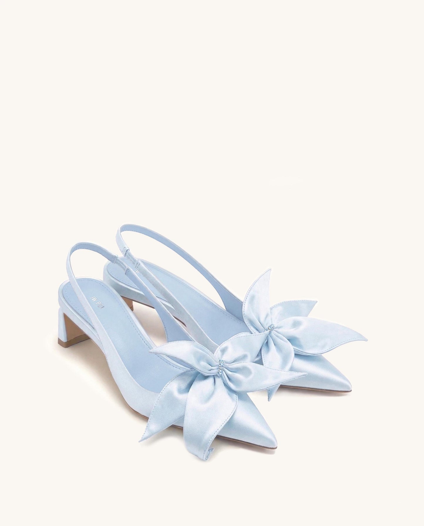Queena 花卉貼花 Slingback 露跟鞋 - 藍色