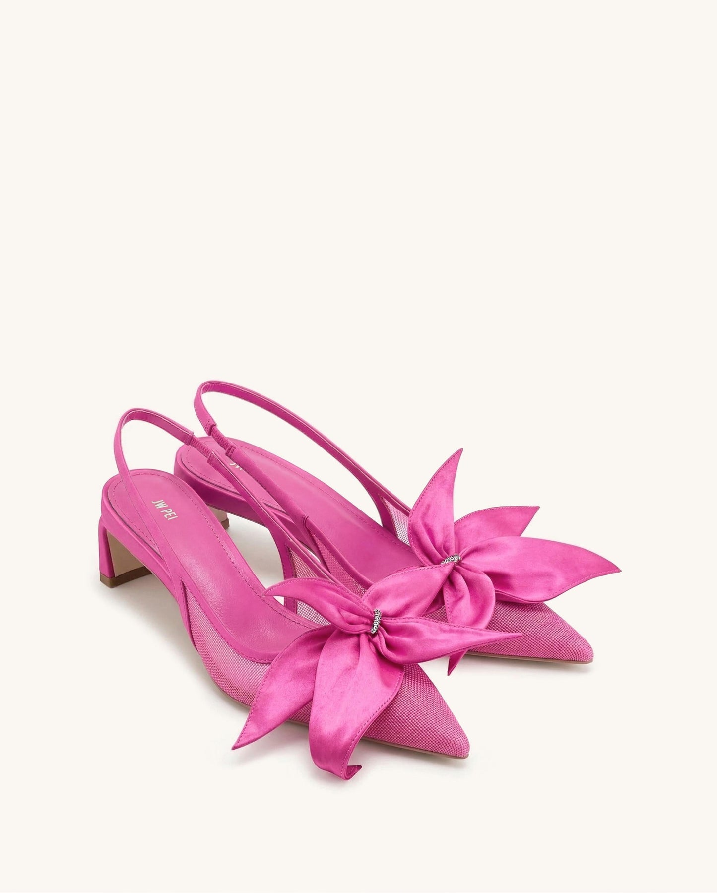 Queena 花卉貼花 Slingback 露跟鞋 - 玫瑰粉色