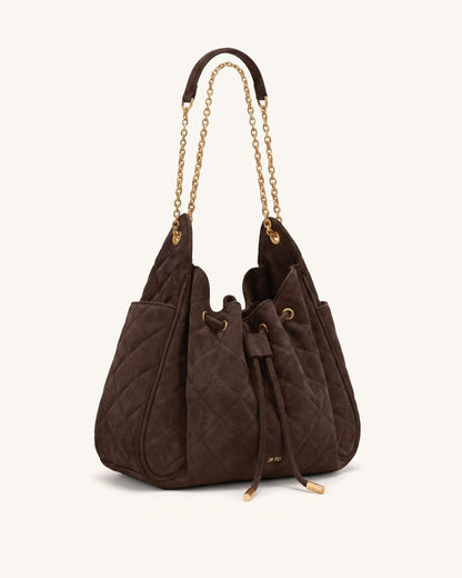 Rowan 仿麂皮絎縫鍊條水桶包 - 深褐色