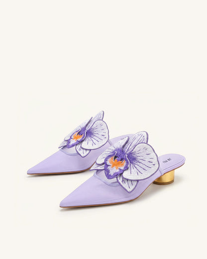 Helena 刺繡裝飾鏤空穆勒鞋 - 紫色