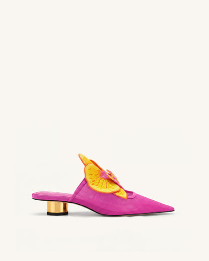 Helena 刺繡裝飾鏤空穆勒鞋 - 玫瑰紅色
