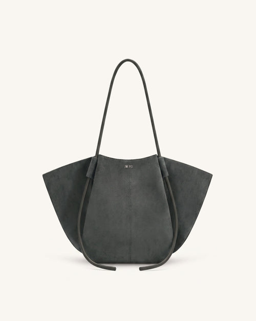 Nala 仿麂皮寬型托特包 - 深灰色