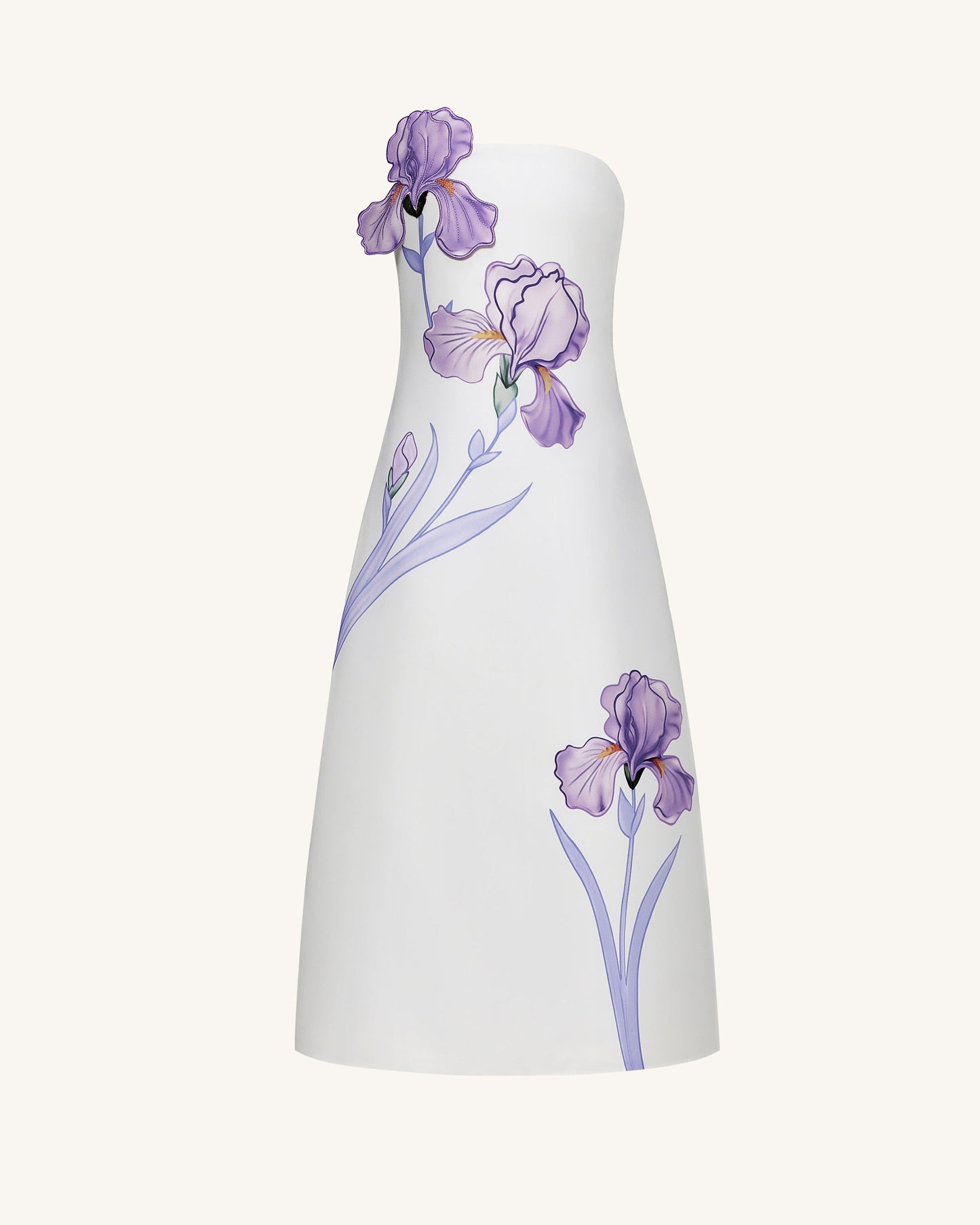 Iris 花卉印花平口A字長洋裝 – 白色