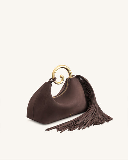 Nell 流蘇五金提把包 - 深棕色
