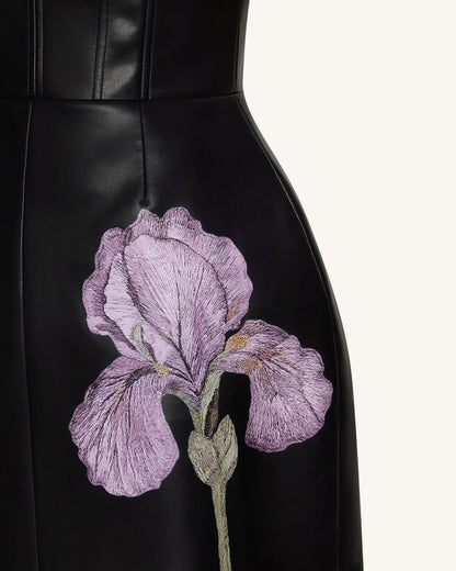 Iris 花卉印花馬甲洋裝 - 黑色