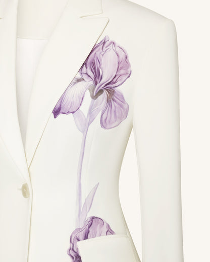 Iris 刺繡沙漏型西裝外套 - 白色