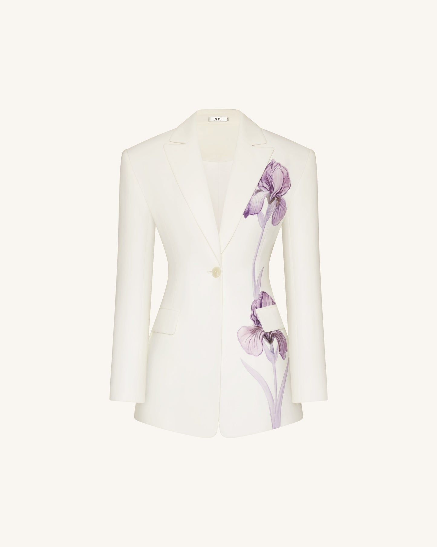 Iris 刺繡沙漏型西裝外套 - 白色