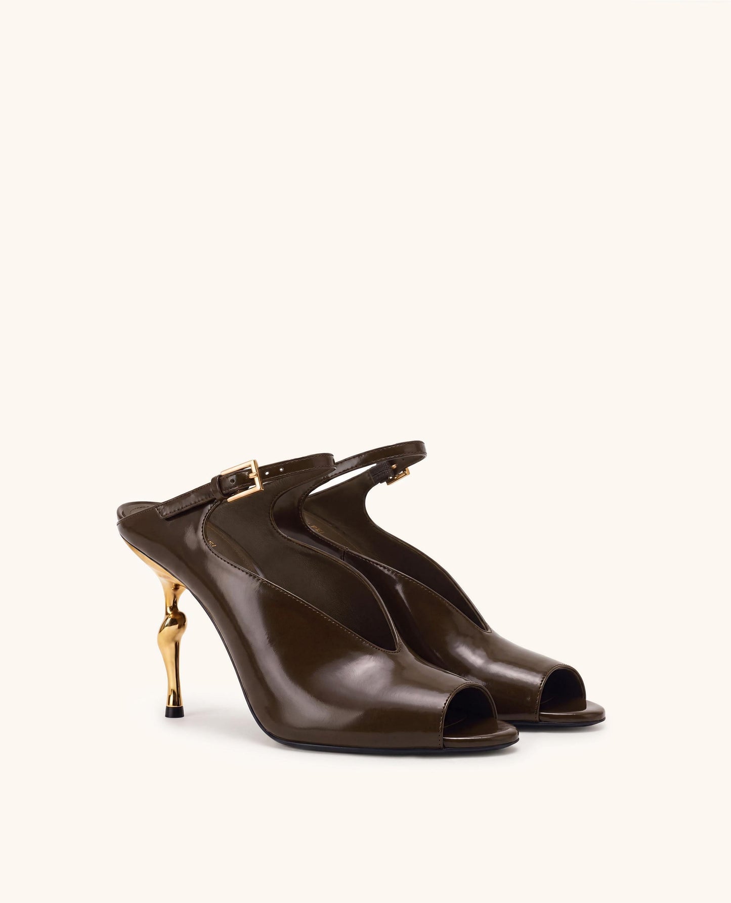 Alivia 金色金屬露趾高跟鞋 - 深棕色