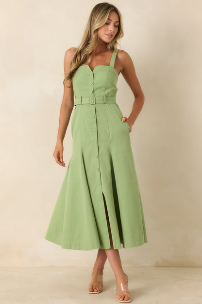 ASTR The Label McKinley Green Cotton Blend Belted Midi Dress