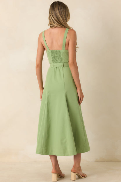 ASTR The Label McKinley Green Cotton Blend Belted Midi Dress