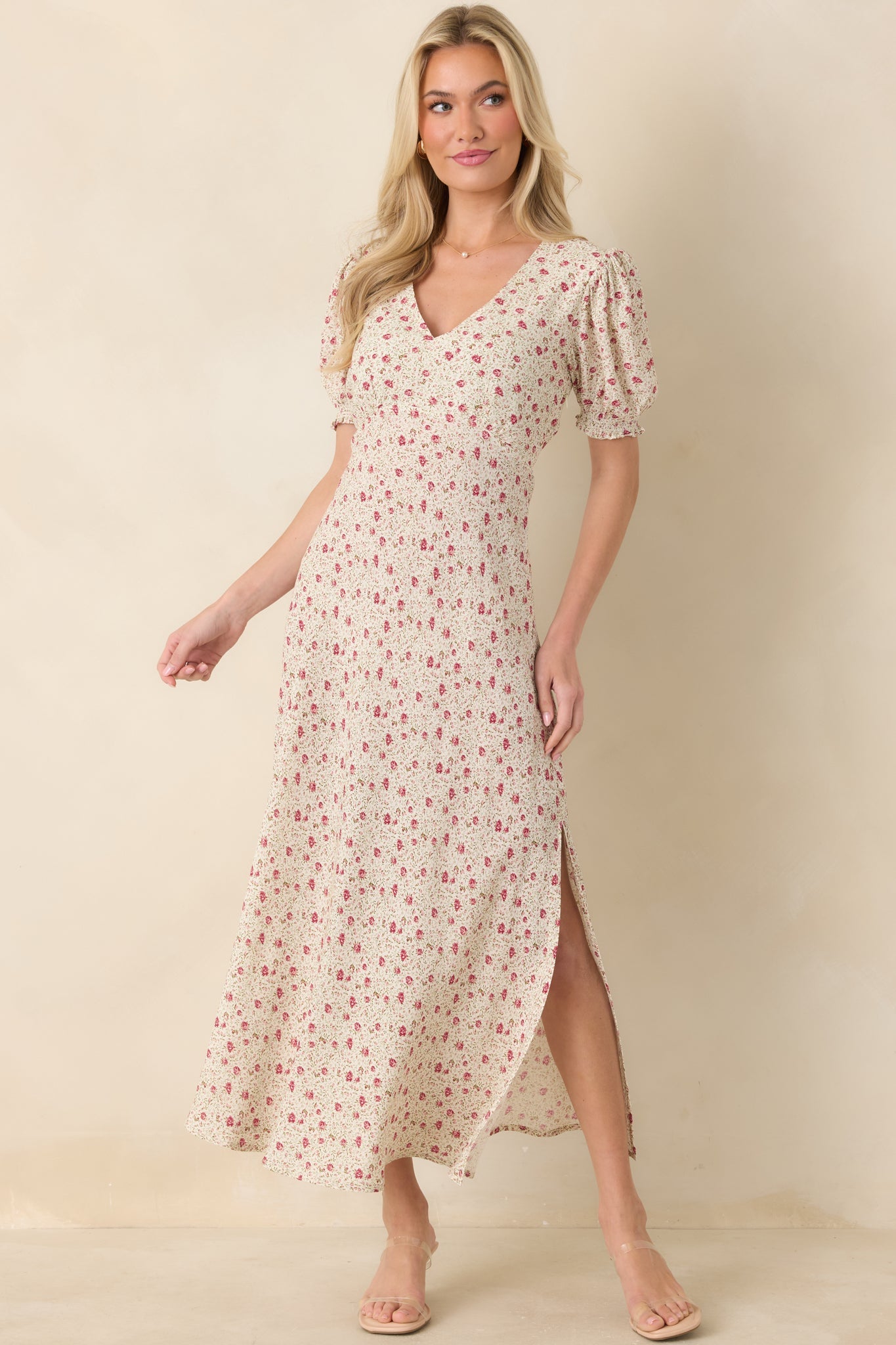 Where We Belong Dusty Pink Floral Short Sleeve Maxi Dress