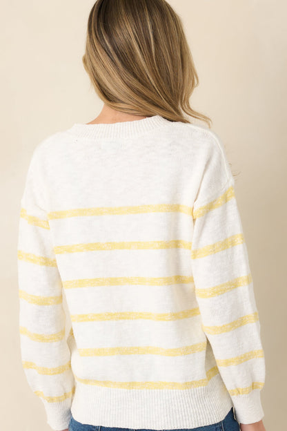 My Day Off Ivory & Yellow Cotton Stripe Sweater
