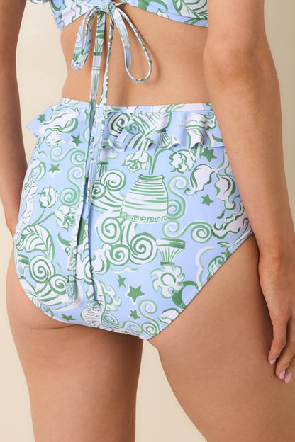 Paradisa Ariel Oceana Blue Ruffled High Waist Bikini Bottoms