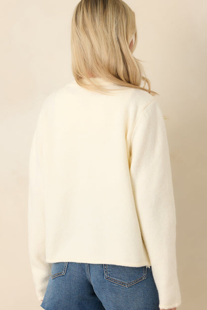 Take Another Chance Ivory Knit Scallop Hem Button Front Cardigan