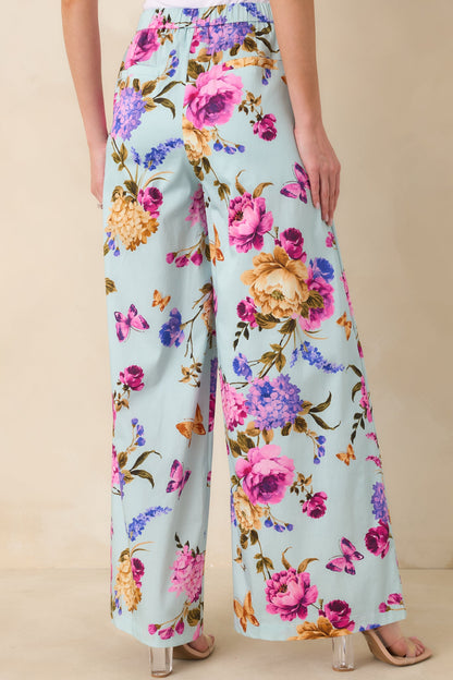 Prosperina Barrett Blue Multi Floral Cotton Wide Leg Pants