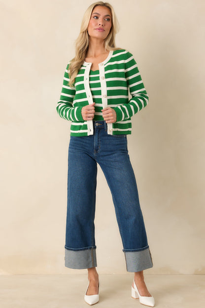Prosperina Kennedy Kelly Green Stripe Cotton Cardigan