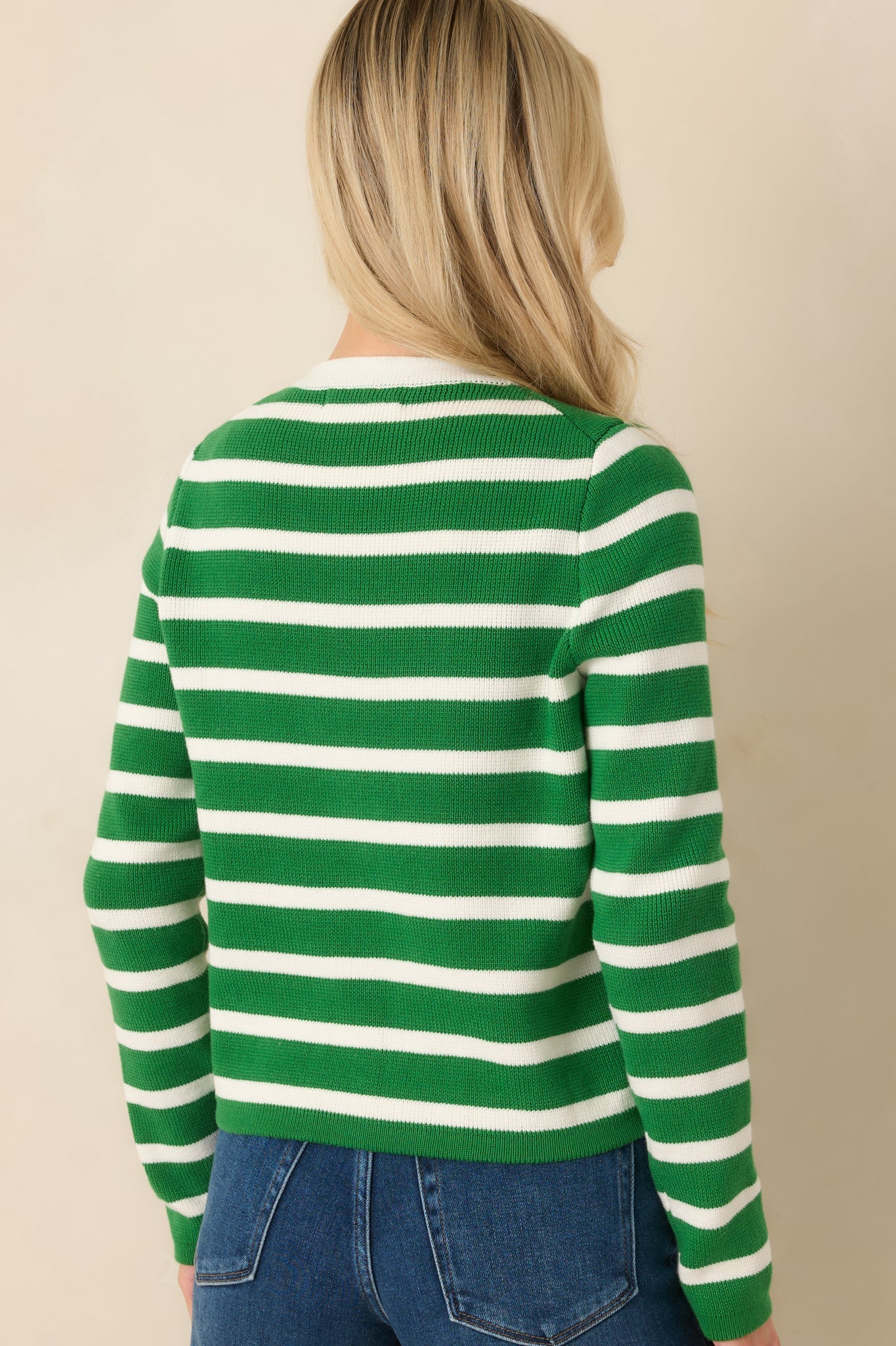 Prosperina Kennedy Kelly Green Stripe Cotton Cardigan