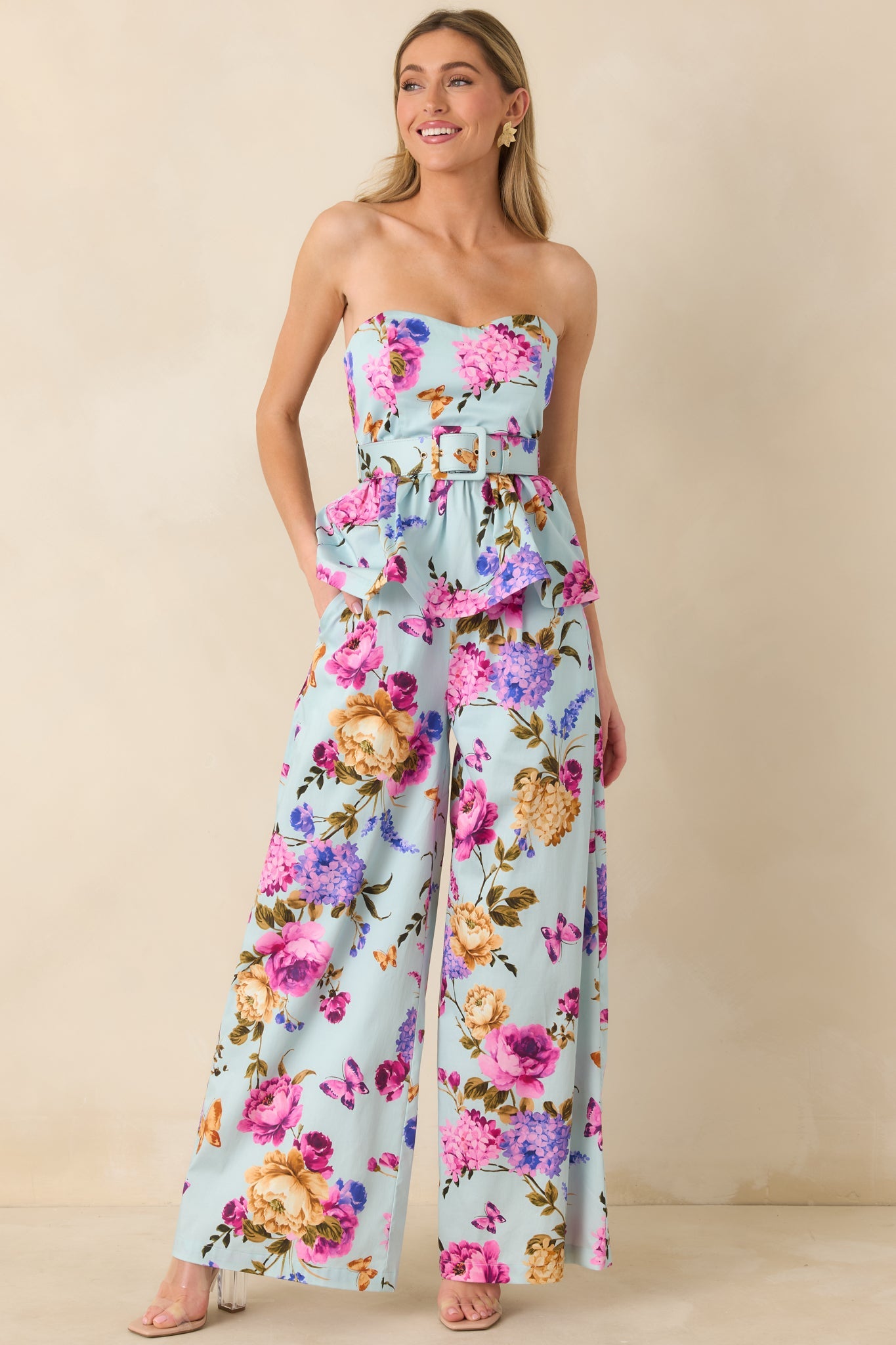 Prosperina Barrett Blue Multi Floral Cotton Wide Leg Pants