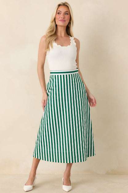 Prosperina Opal Green Stripe Cotton Midi Skirt