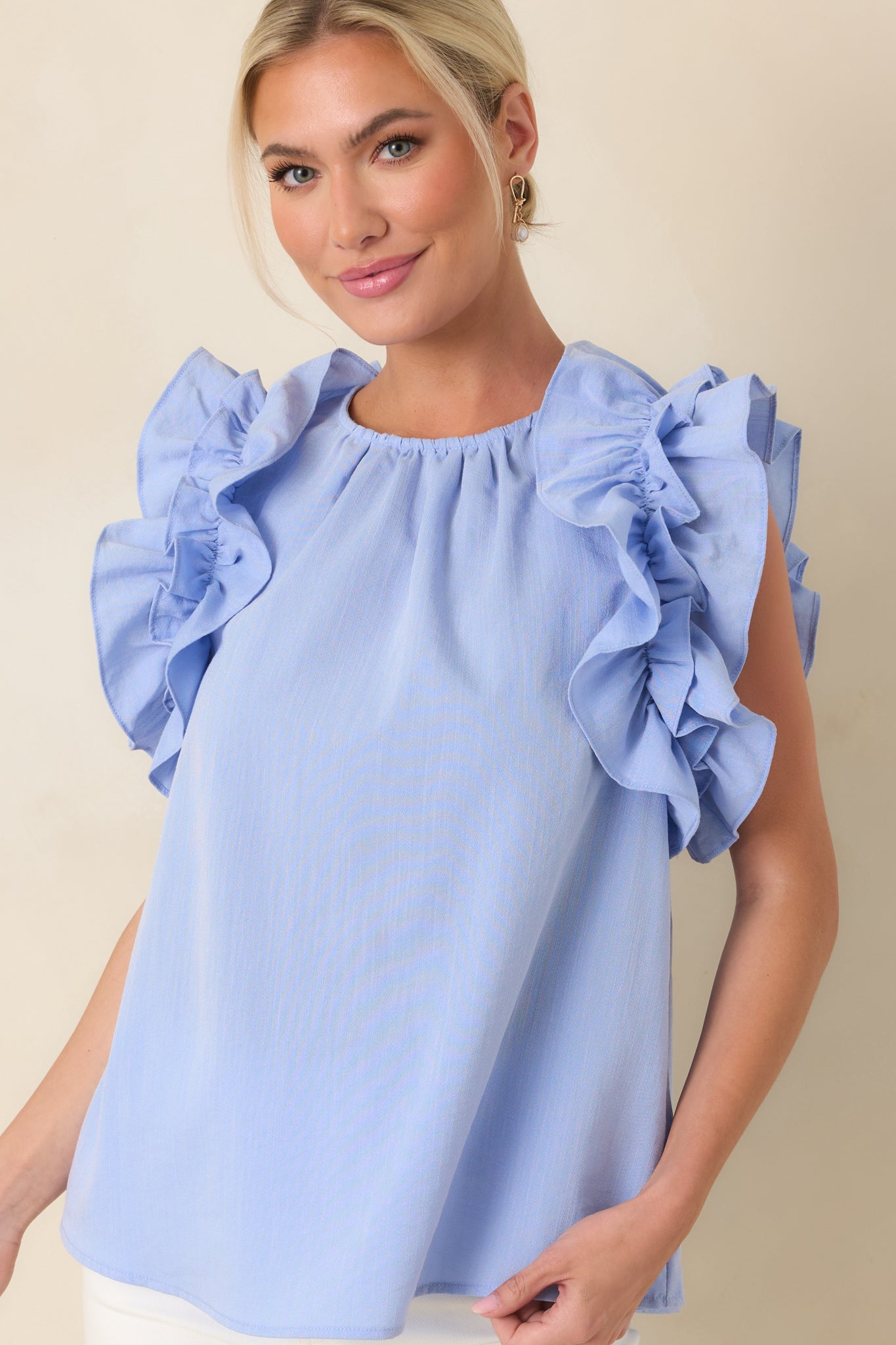 Dawn Of My Heart Light Blue Ruffled Top