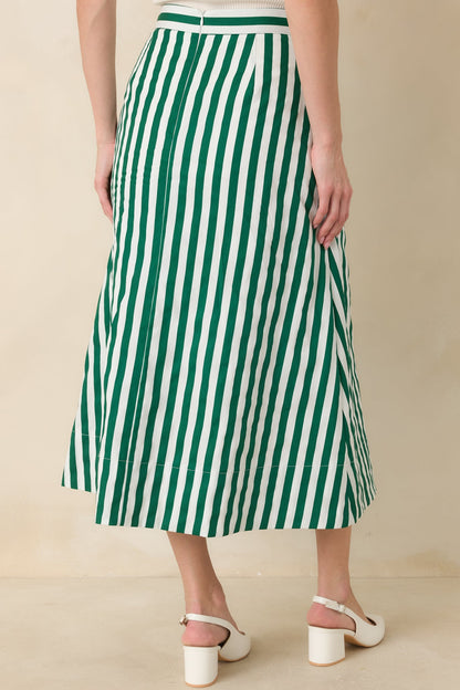 Prosperina Opal Green Stripe Cotton Midi Skirt