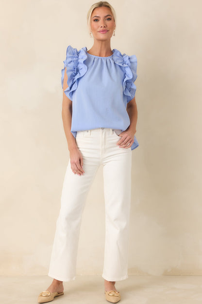 Dawn Of My Heart Light Blue Ruffled Top