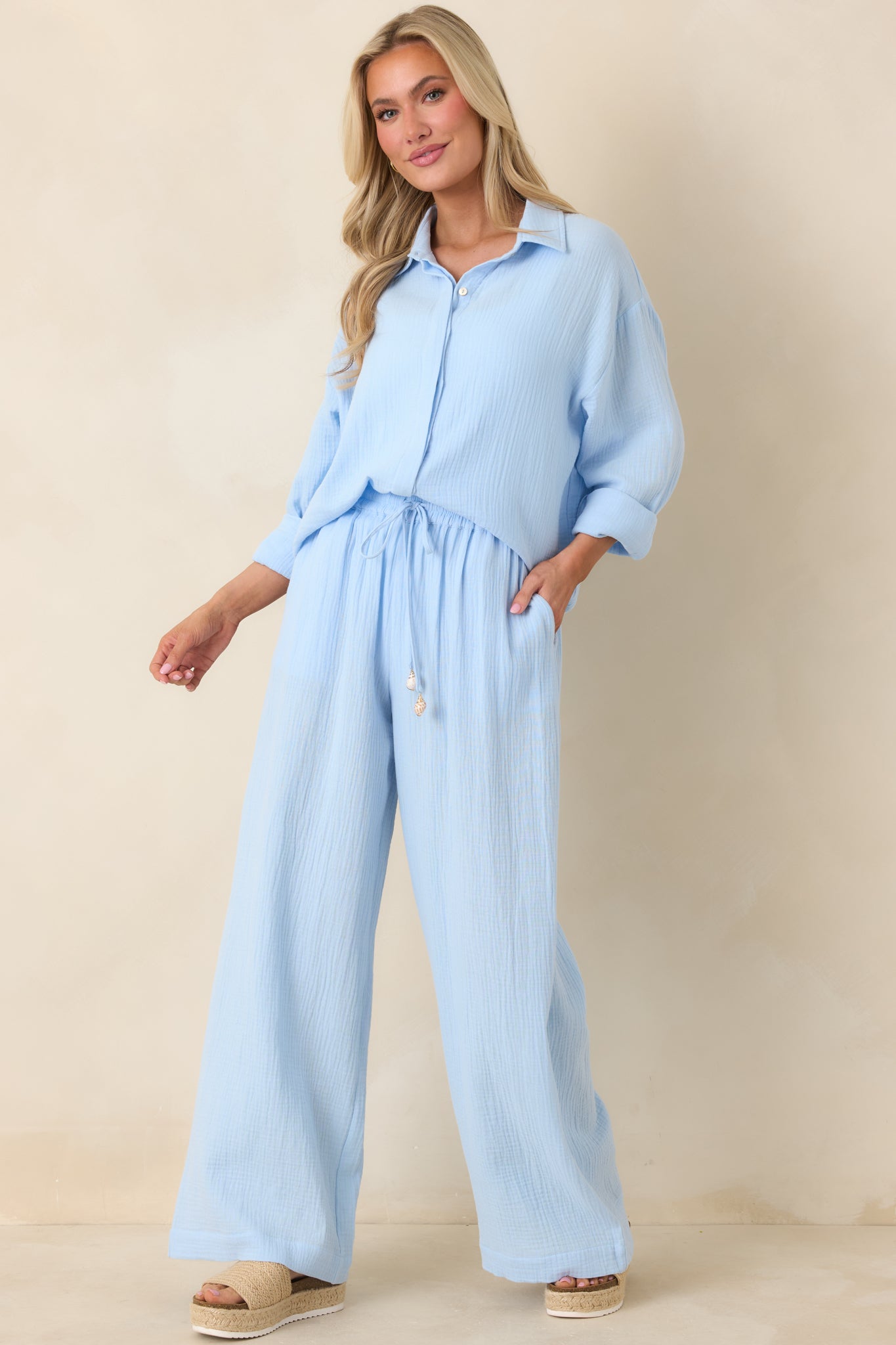 Paradisa Dunedin Oceana Blue Cotton Drawstring Pants