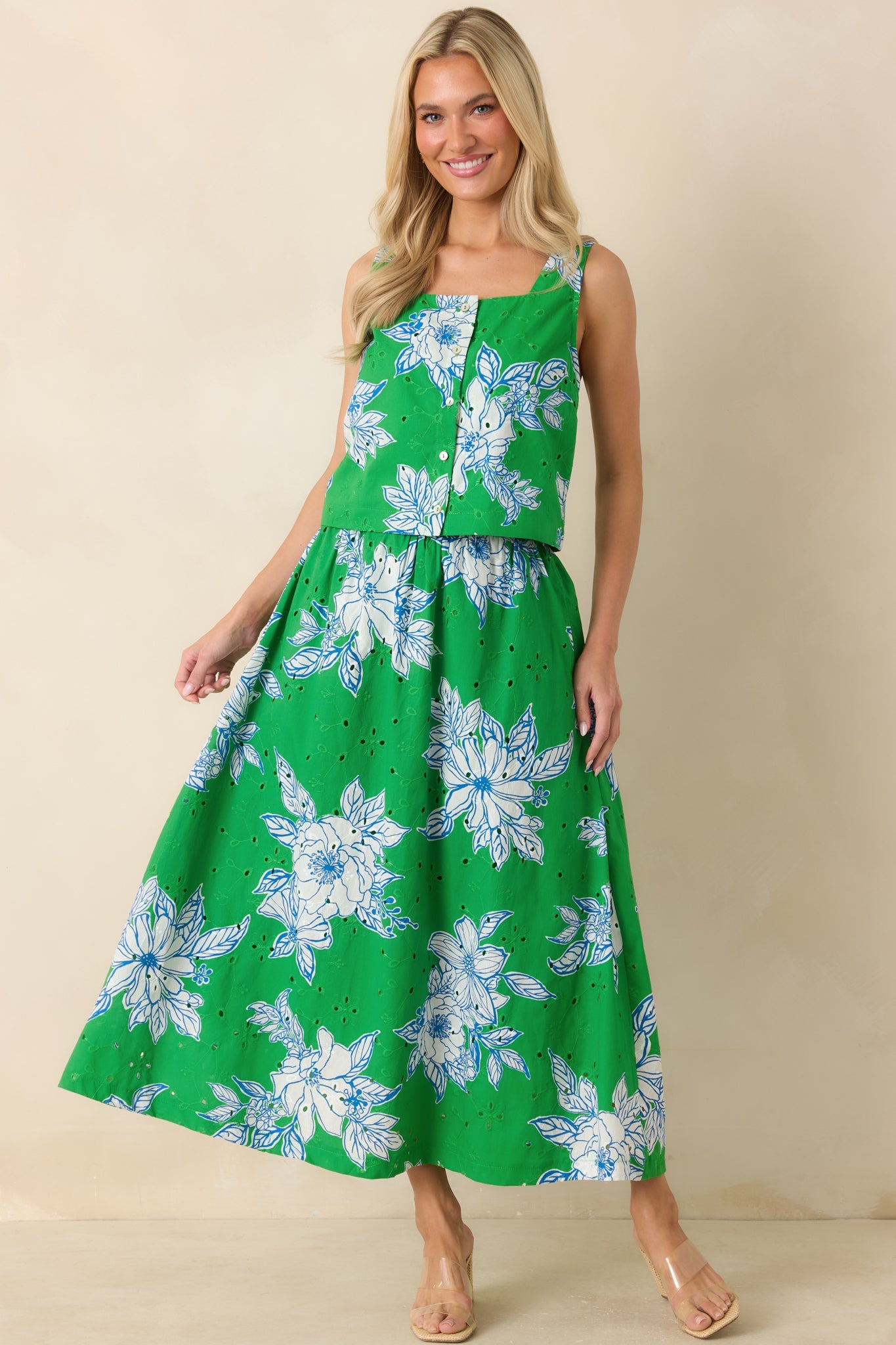 Just One of Those Days Green & White Floral Cotton Crop Top