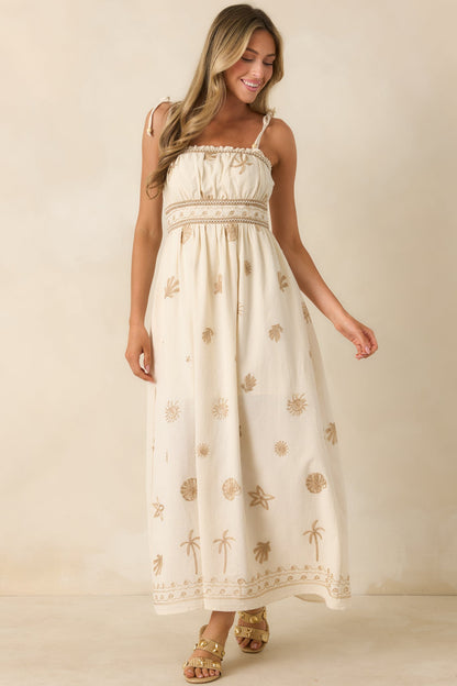 Toes In the Sand Ivory Embroidered Cotton Maxi Dress