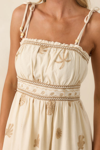 Toes In the Sand Ivory Embroidered Cotton Maxi Dress
