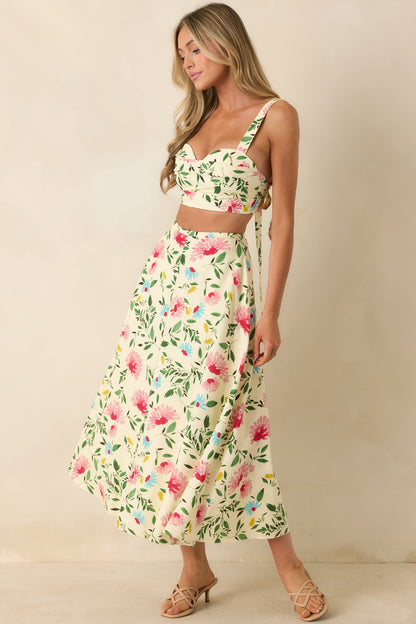 ASTR The Label Yellow Multi Floral Midi Skirt