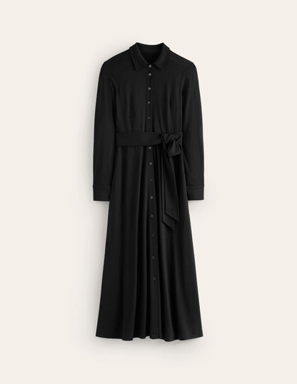 Marcia Jersey Shirt Dress-Black