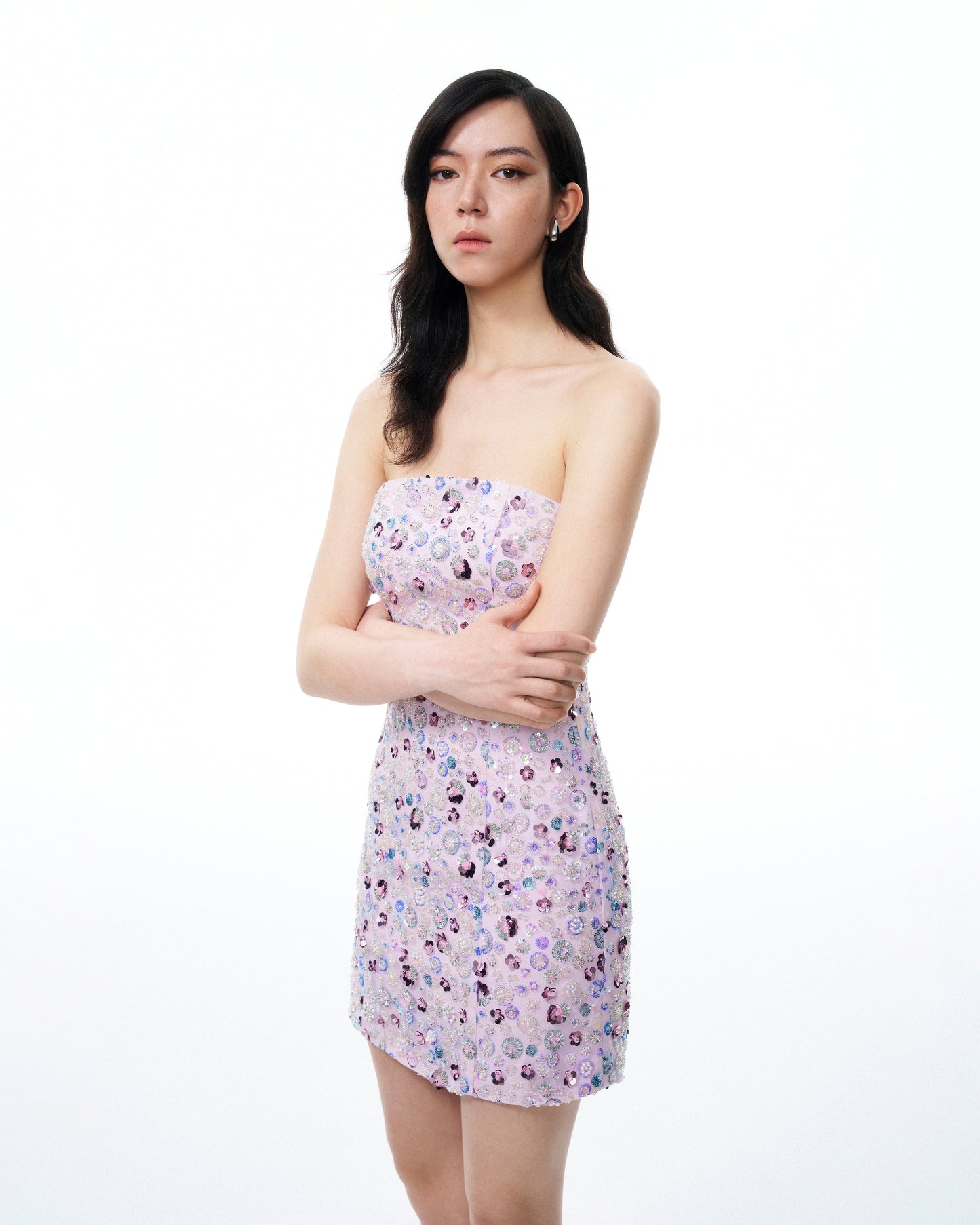 Esme 花卉亮片刺繡迷你洋裝－紫色
