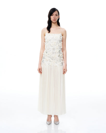 Galadriel 3D 立體花卉亮片長洋裝－白色