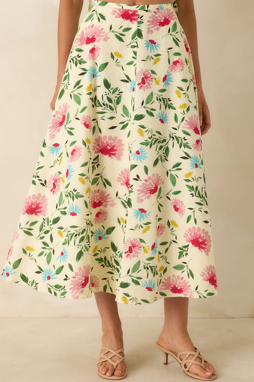 ASTR The Label Yellow Multi Floral Midi Skirt