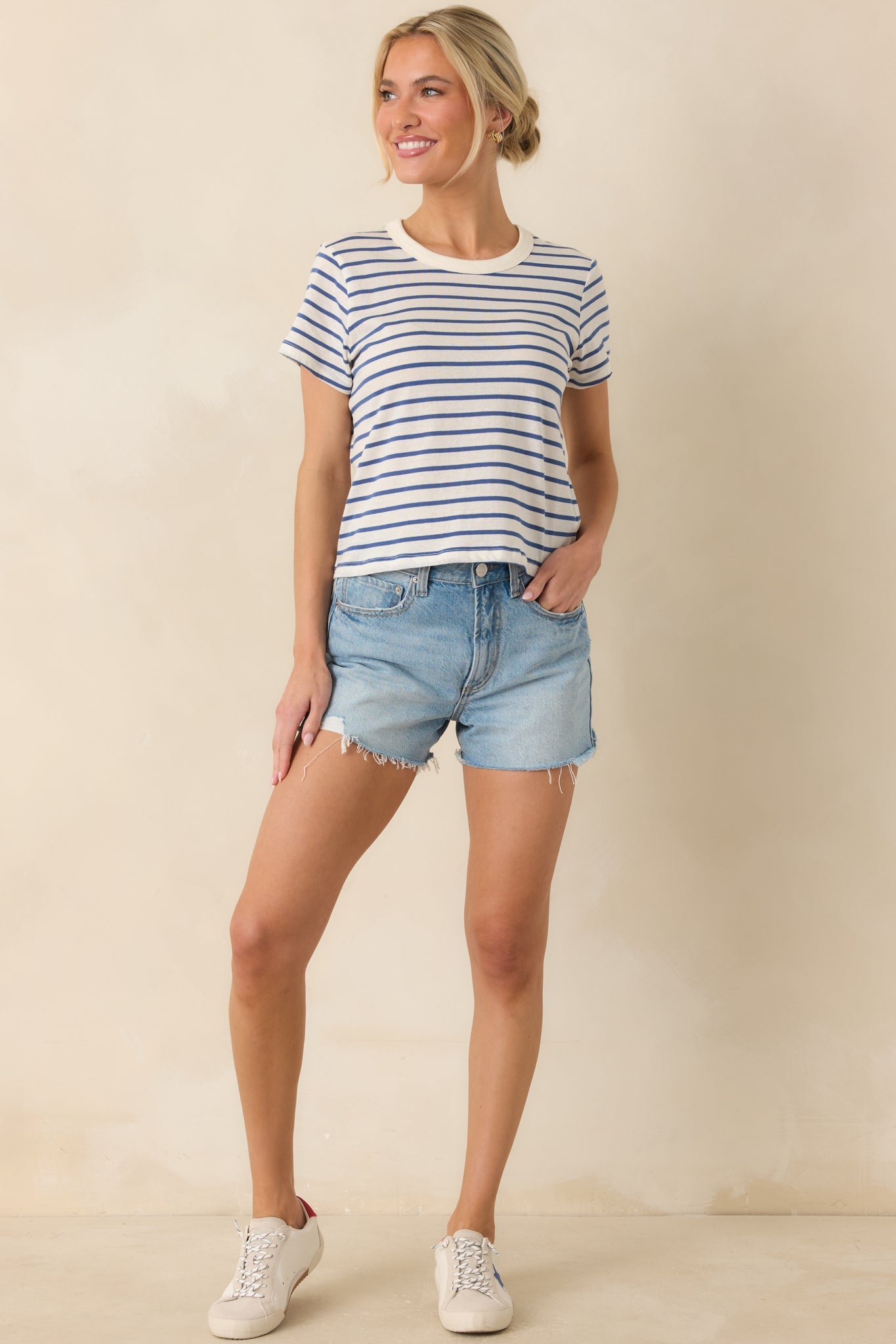 Z Supply Junie Deep Blue Cotton Stripe Tee