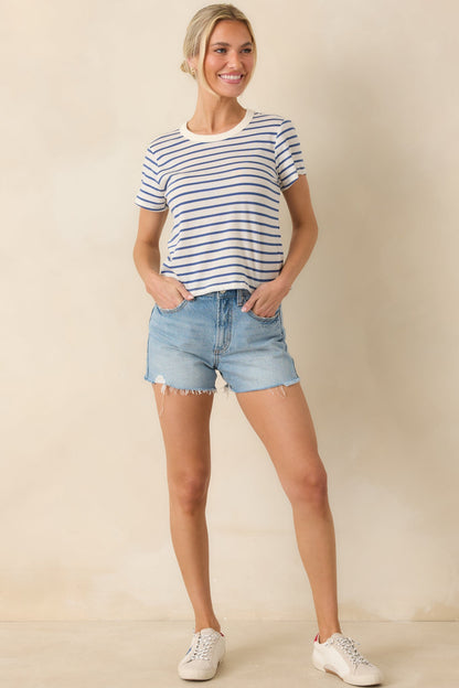 Z Supply Junie Deep Blue Cotton Stripe Tee