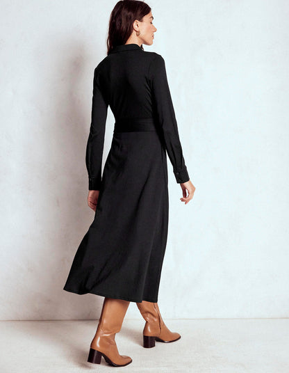Marcia Jersey Shirt Dress-Black