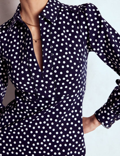 Pip Zip-Up Ponte Midi Dress-French Navy, Painted Dot